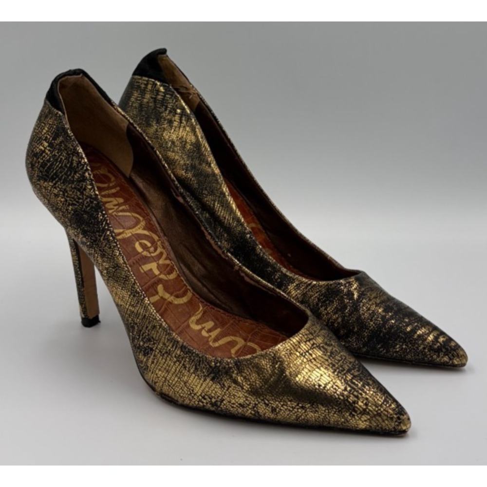 Sam Edelman Portney Womens 8.5M Gold Black Pointed Toe Stiletto Pumps A1864L1701